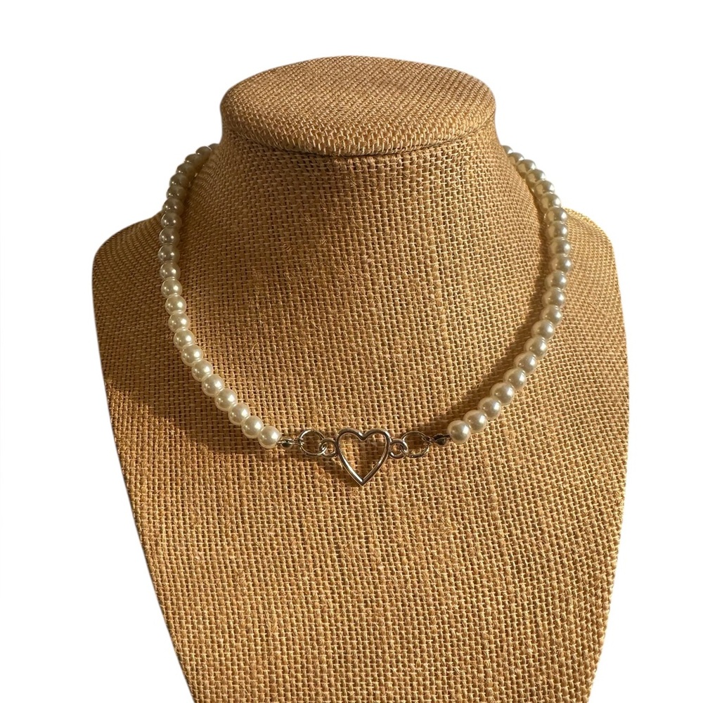 Pearl and Heart Charm Choker Necklace/ Anklet